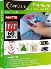 CenDale 11"x17" DTF Transfer Film – 60 Sheets Double-Sided Matte for T-Shirts