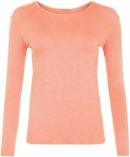 Womens Ladies Long Sleeve Stretch Plain Round Scoop Neck T Shirt Basic Top 8-26