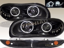 98 99 00-02 Chevy Camaro Ccfl Projector Headlights Halo Black W Bumper Lights