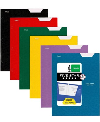 Five Star 4 Pocket Folders (6 Pack) Durable Laminate Paper Multicolors Brand New