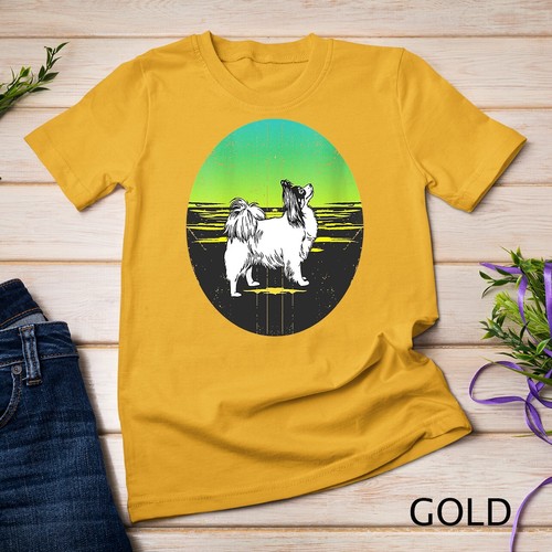 Camiseta para mujer Graphic 365 raza perro mariposa estilo puesta de sol retro unisex - Imagen 3 de 15