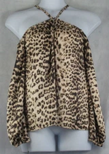 INC Women's Long-Sleeve Cold-Shoulder Halter Top, Carla Cheetah Beige, XXL