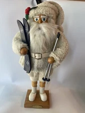 Grandeur Noel 17" Wooden Santa Nutcracker with White Snow Suit & Skis Skiing ￼