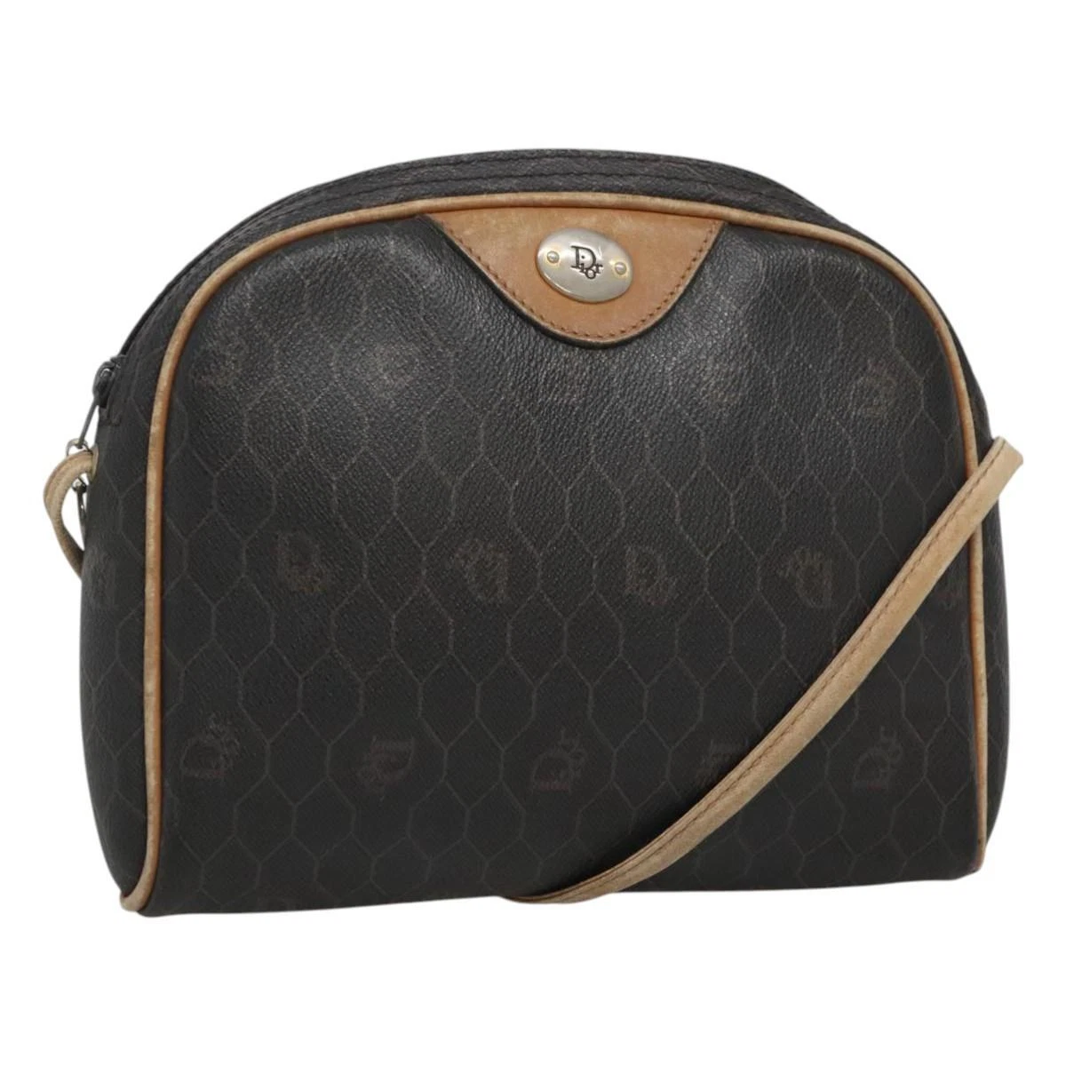 Christian Dior sac à bandoulière toile nid d'abeille PVC cuir noir authentique ti2906