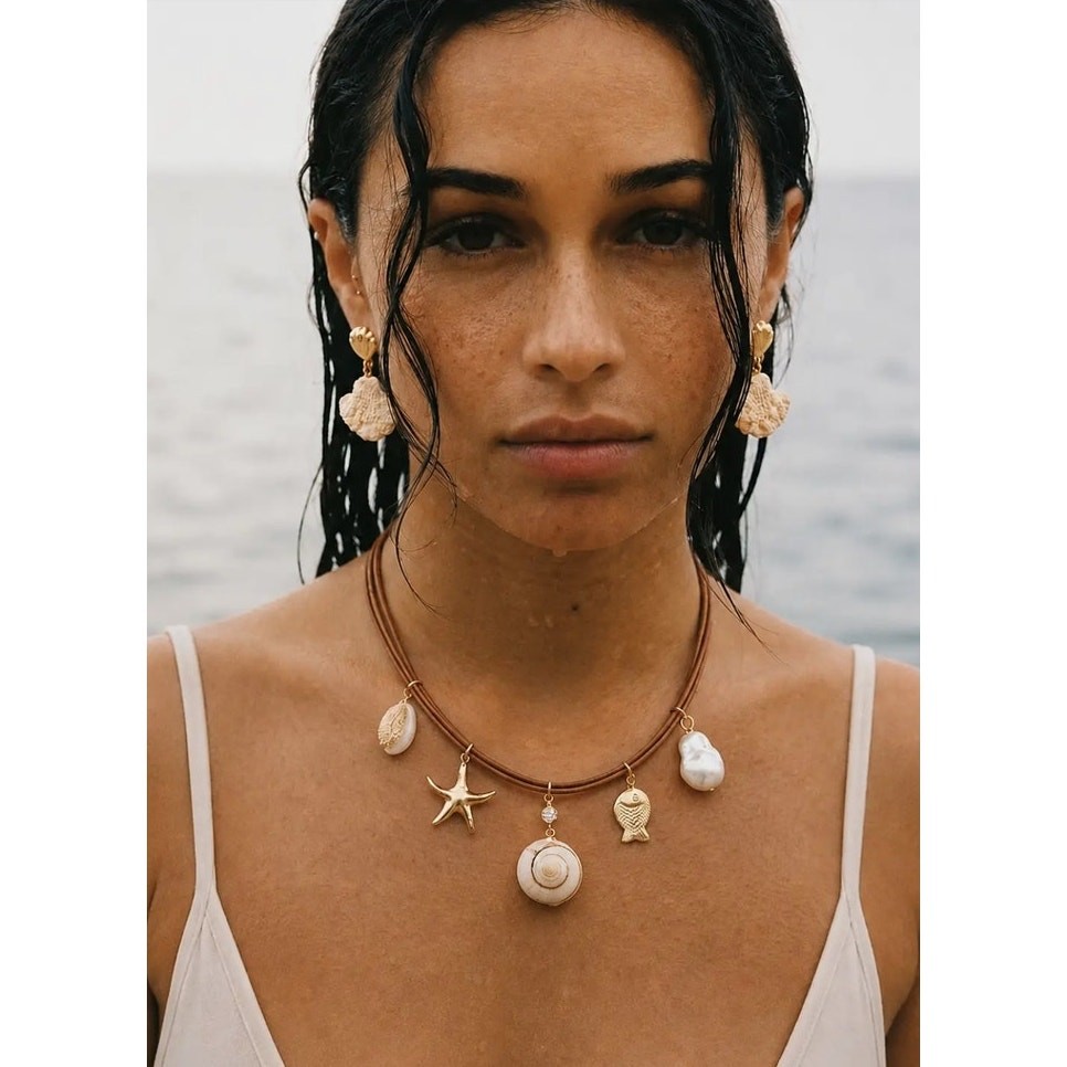 Beach Mode Golden Tides Charm Cord Necklace