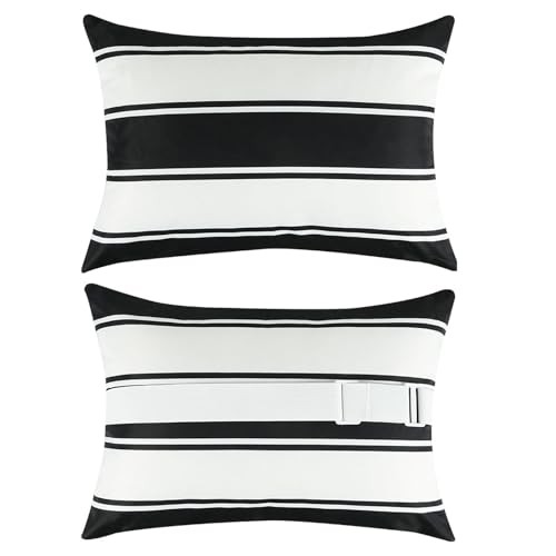 Outdoor Waterproof Pillow for Chaise Lounge Chair 2 Pack Black and White - Picture 2 of 8
