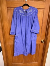 Vintage Purple Button-Front Embroidered Nightgown Housecoat 1X