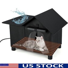 Outdoor Heated Cat House Waterproof Pet Shelter 2-3 Cats Easy Assembly Black