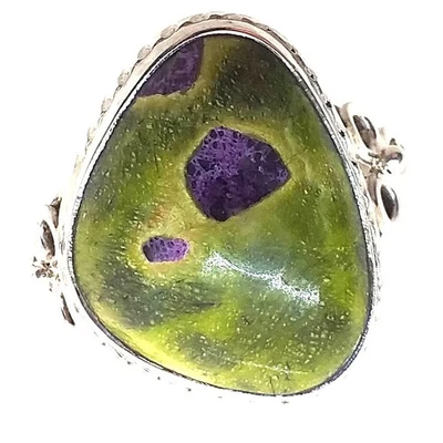 echter NATUR  ATLANTISIT Stichtit SERPENTIN Ring Gr 20 925 Sterling Silber - Bild 1 von 4
