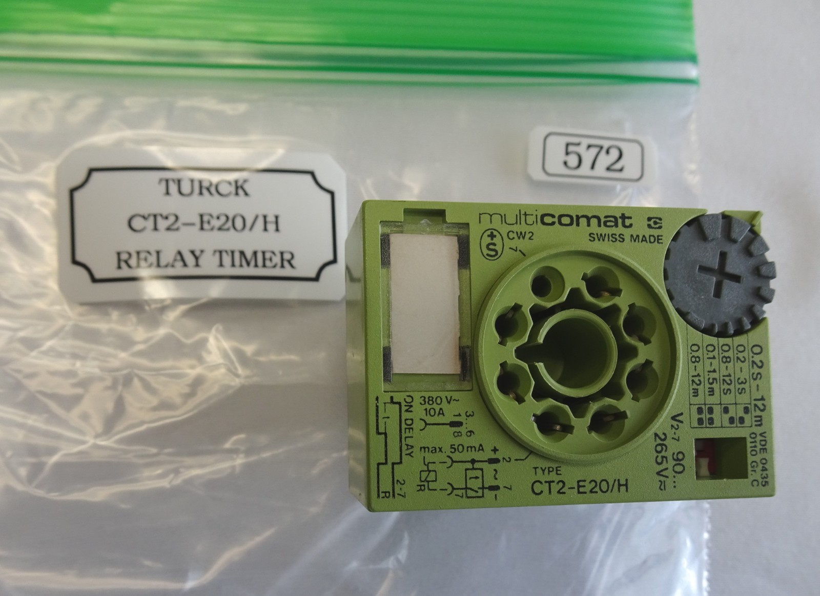 TURCK CT2-E20/H 8-PIN RELAY TIMER 380V 10A w/ WIRING & FUNCTION DETAILS (572)
