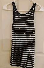 A New Day Tank Top Small S Navy Blue White Striped Gold Polka Dot Knit Cotton