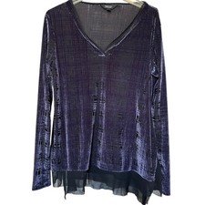 Simply Vera Vera Wang Purple Velvet Burnout Plaid V Neck Top M Whimsigoth