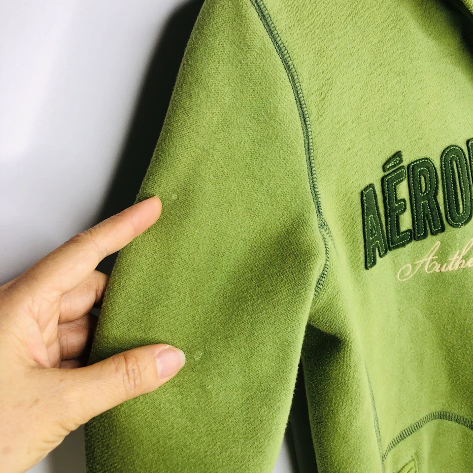 Sudadera con capucha vintage Y2K Aeropostale para mujer adolescente talla S piel con capucha verde salvia media cremallera Foto 4 de 4