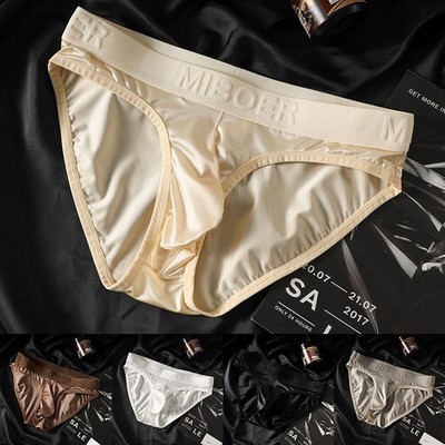 Herren Slips glatt Satin wie Eis Seide atmungsaktiv Ausbuchtung Beutel Unterhose