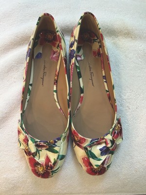 Ferragamo Woman's Patent Leather ''Avola'' Floral Ballet Flats - MSRP $690