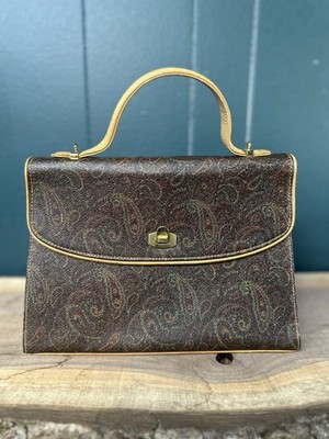 Vintage Gino Rimoldi Italy Paisley Leather Handbag Top Handle Classic Designer