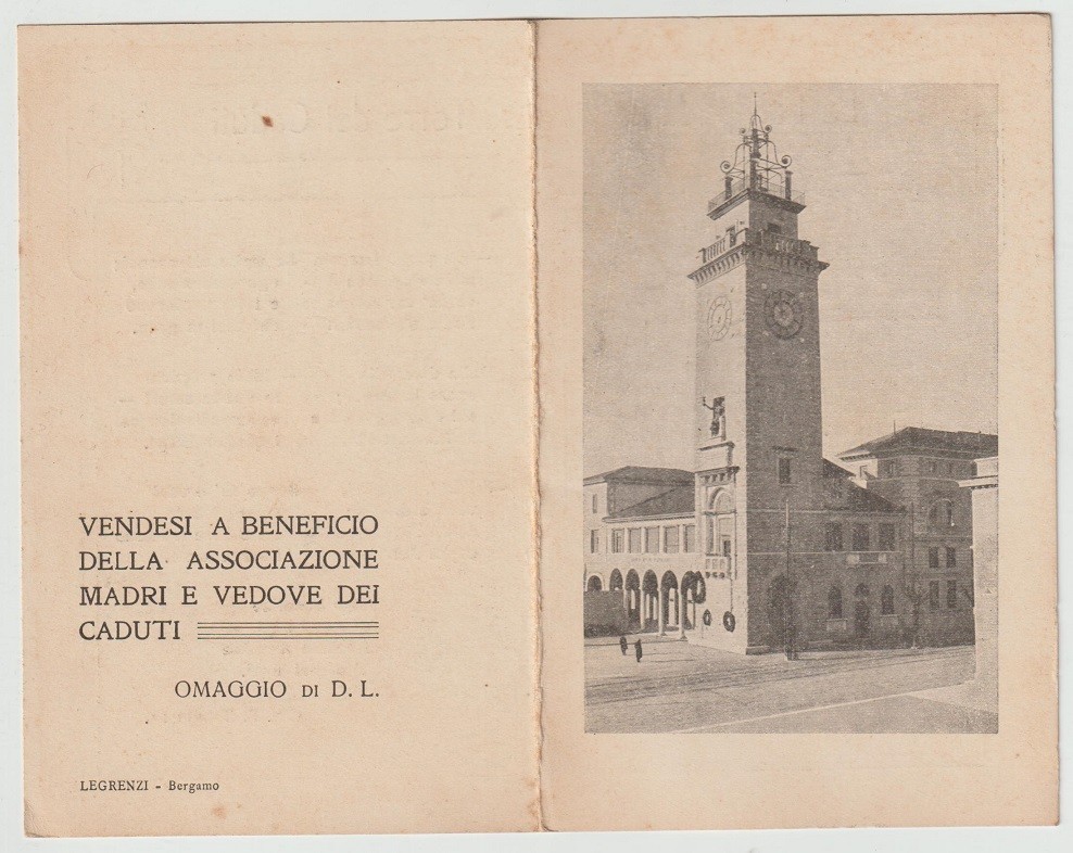 Cartolina doppia opuscolo epoca Associazione Madri e Vedove Caduti Bergamo az114