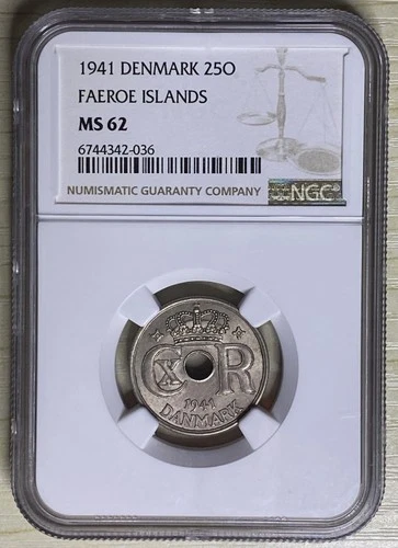 Faeroe Islands Denmark 1941 25 Ore WWII High Grade One Year Issue NGC MS 62 Km#5