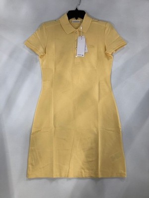 LACOSTE Slim Fit Stretch Mini Pique Polo Dress Women's Size 36 Yellow