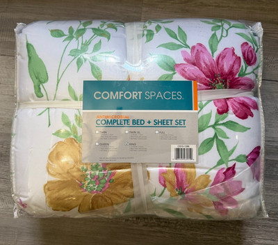 Comfort Spaces Antimicrobial King Bed-in-a-Bag Sheet Set, Floral 10-Pc
