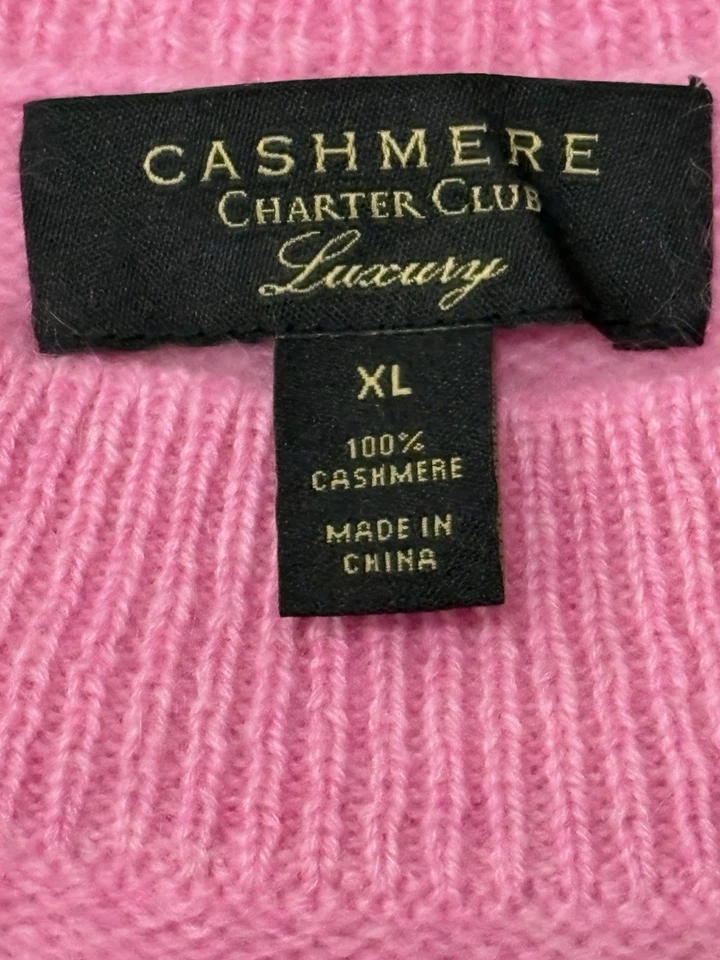 Suéter pulôver Charter Club 100% cashmere luxo corações rosa tamanho XL - Imagem 4 de 4