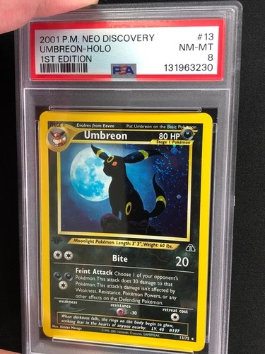 Pokemon 2001 Umbreon 1st Holo + Swirl! 13/75 Neo PSA 8