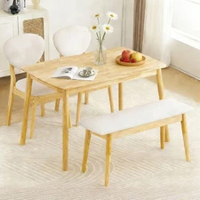 Wood Dining Table Set for 4,Table &Chair Bench,4-Piece Compact Mid-Century Style