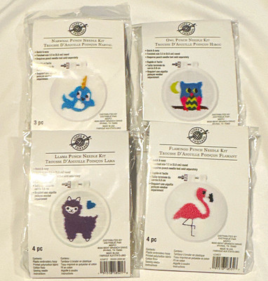 Loops & Threads Punch Needle Lot Hoop Fabric Thread Owl Flamingo Llama Narwhal 