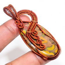 Rainforest Jasper Gemstone Copper Pendant Handcrafted Wire Wrap Jewelry 2.5