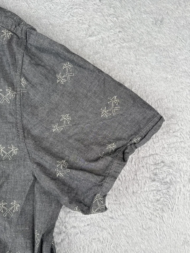 Reef Shirt Men Extra Large Gray Palm Trees Button Up Cotton Blend Hawaiian - Image 2 of 4