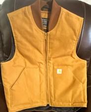 Carhartt Men's Brown Cotton Duck Full Zip Vest L 44 Stand-Up Collar Pockets NWOT