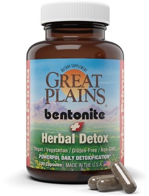Yerba Prima Bentonite Clay Plus Herbal Detox, 100 Veg Capsules - Food Grade C...