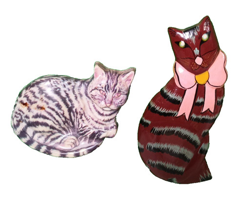 Cat Fridge Magnets Lot Pink Bow Red Cat Striped Kitty Set of 2 Vtg 1990s
