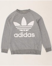 Adidas Damen Oversized Grafik Sweatshirt Pullover UK 6 XS Grau Baumwolle BY08