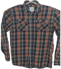 Katin Flannel Green Orange Plaid Long Sleeve Button Up Cotton Shirt Mens M