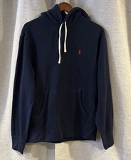 Polo Ralph Lauren Hoodie Men's M Navy Cotton Blend Fleece Pullover Sweatshirt