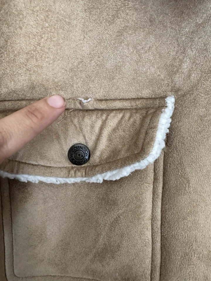 Covington Para Hombres Mediana Imitación Gamuza Sherpa Camionero Chaqueta Tostado Western Ranch Abrigo Foto 4 de 4