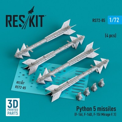 ResKit RS72-0085 - 1:72 Python 5 missiles (4 pcs) (F-16I, F-16D, F-15I, Mirage F
