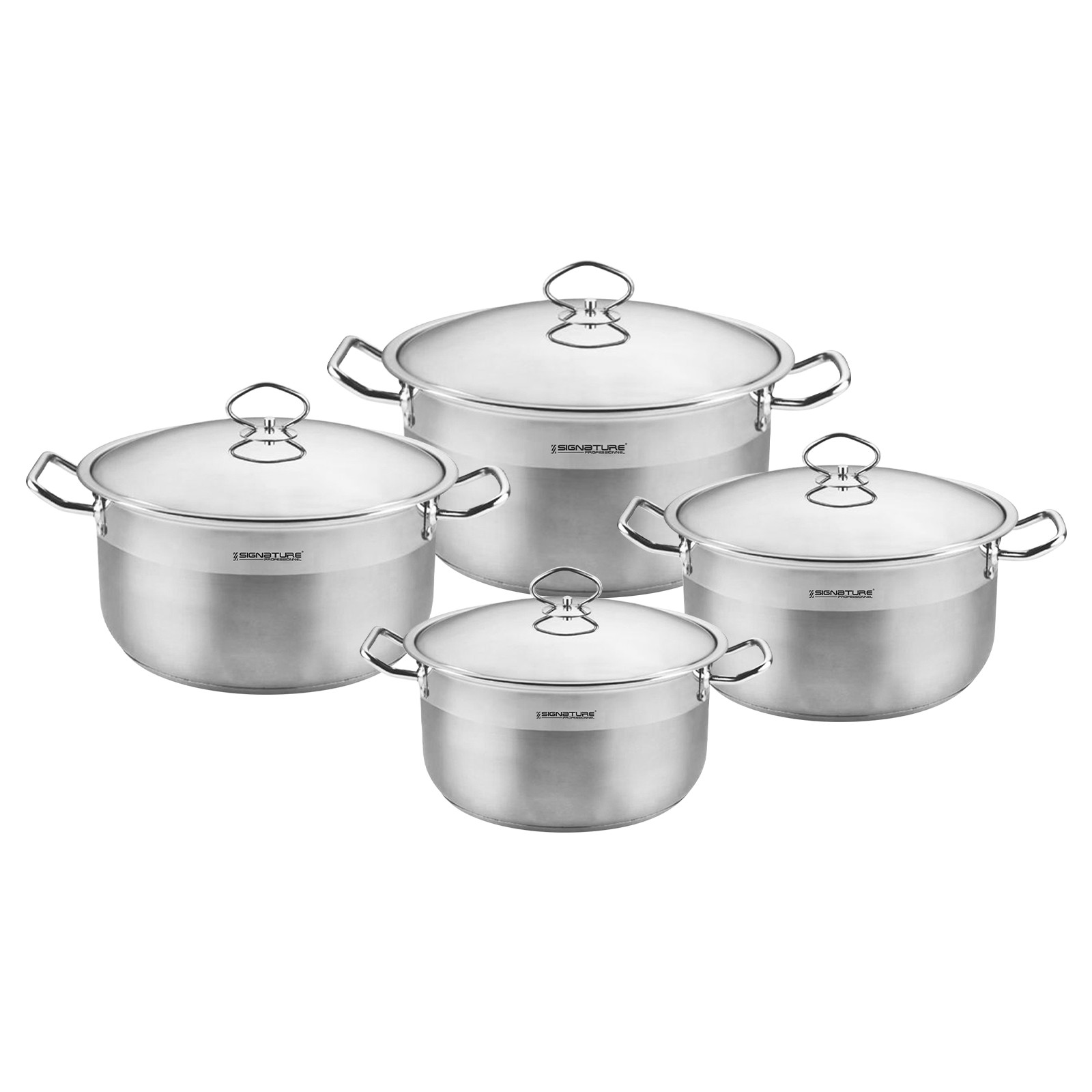 Set de 4 marmites en inox 30 à 40 cm avec couvercles coloris argent