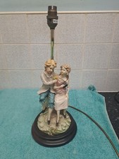 vintage Italian porcelain/ceramic figural lamp Of Boy And Girl On A Wooden Base 