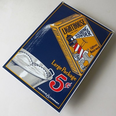 LIGHTHOUSE Washing Powder Altes Emailschild Chicago um 1990 Leuchtturm MAKELLOS