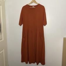 KIN Midi Burnt Orange Japanese Style Sweat Dress Oversized Pockets Size Large