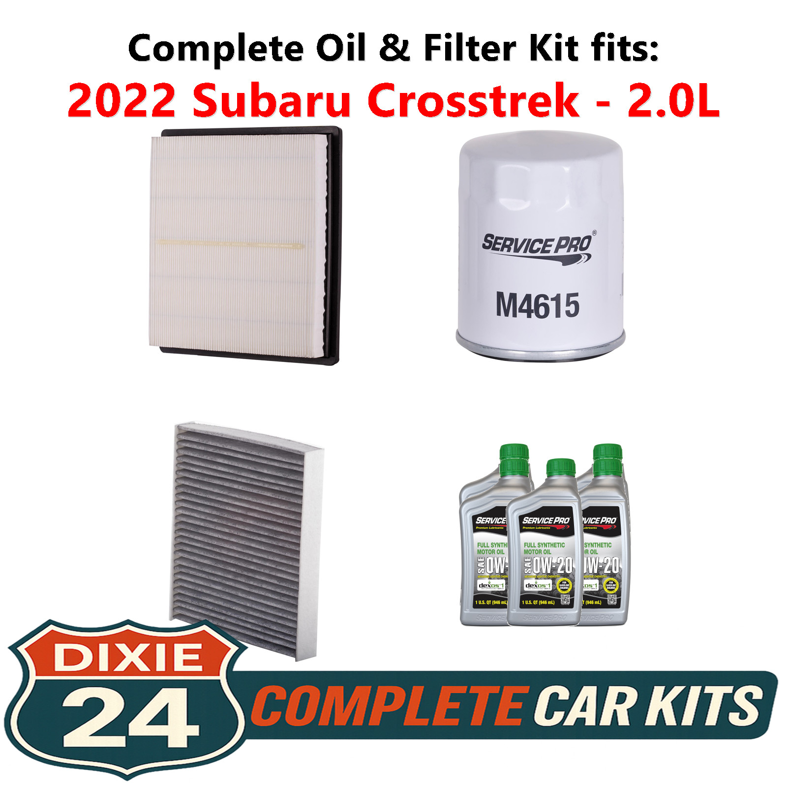 Fits: 2022 Subaru Crosstrek 2.0L Complete Oil, Air  Cabin Filter Kit 0W-20