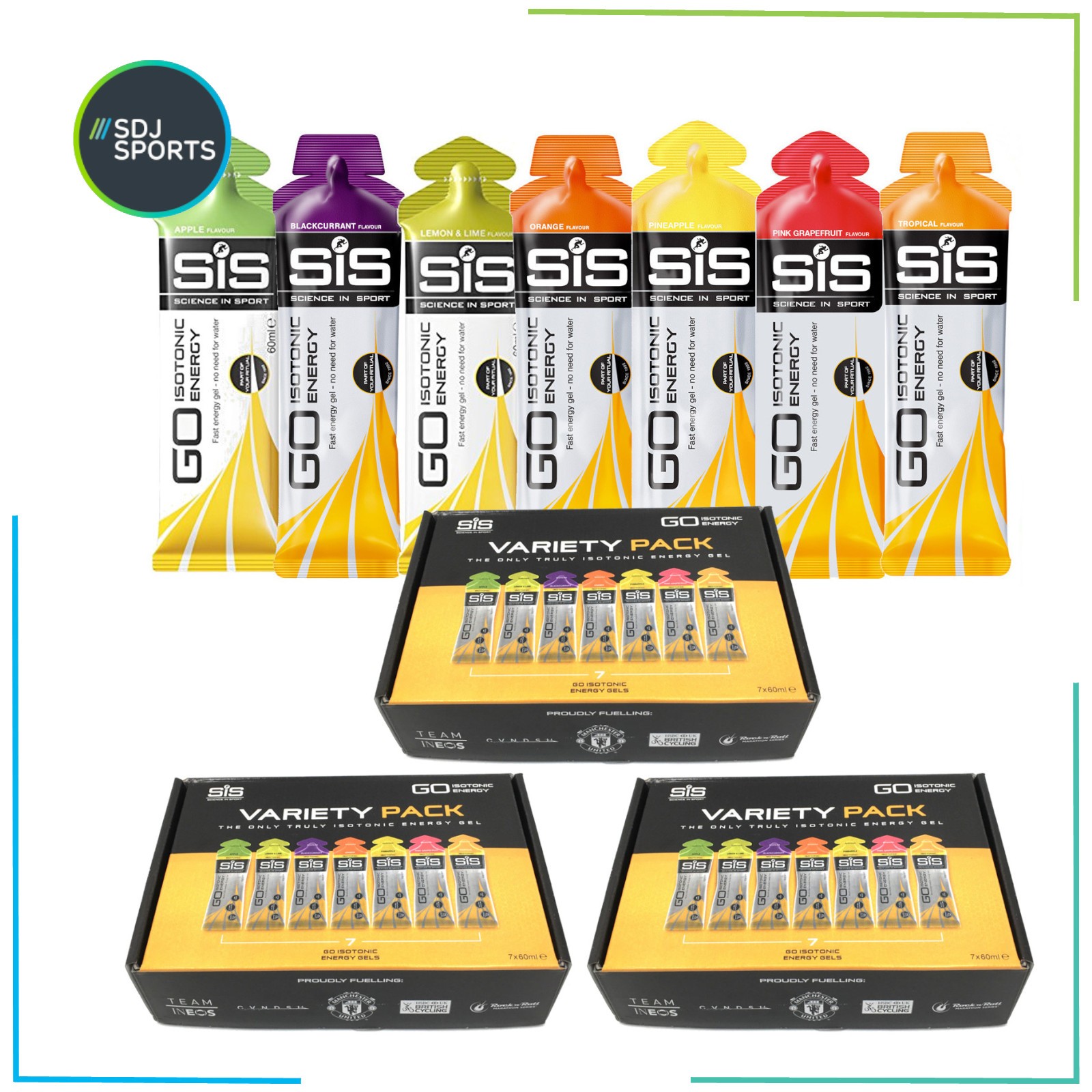 SIS Go Isotonic Energy Gel 60ml Mixed Flavours Variety Pack of 21