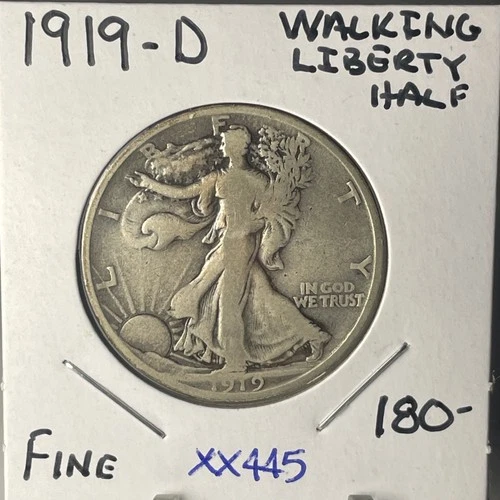 KEY DATE 1919 D  WALKING LIBERTY HALF DOLLAR IN FINE CONDITION  XX45