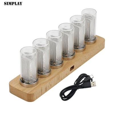 6-Digit LED Glow Tube Alarm Solid Wood Nixie Tube Alarm Clock Assembled Gift