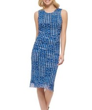 Tommy Hilfiger | Blue Tie-Dye Geometric Sheath midi dress Women Brand New Size 2