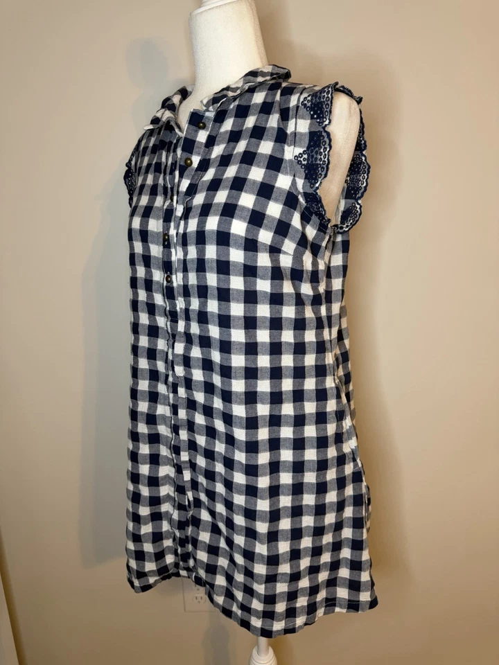 Vestido Camisa Anthropologie Dear Creatures Azul Blanco Trineta Guinga Mediano Foto 4 de 4