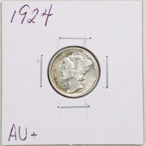 1924 10C Mercury Winged Liberty Silver Dime in AU+ Condition #6241
