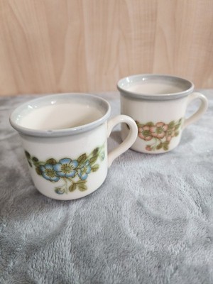2 Vintage Coloroll Biltons England Tea Coffee Mugs Cups Blue Pink Apple Blossoms